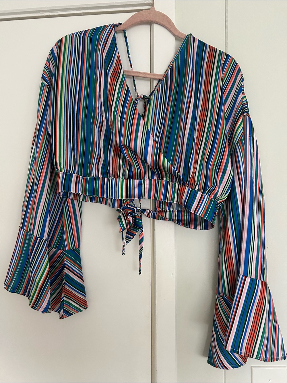 Boohoo Multicolor Striped Wrap Crop Top
